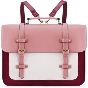 Fashionable Pink Vegan Leather Laptop Bag - Stylish Briefcase & Backpack Combo
